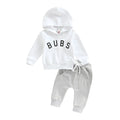Boys' cotton letter printed hoodie trousers suit in dark brown, long sleeves, suitable for heights 70-110cm