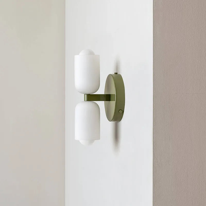 Cream style double-head wall lamp with glass shade and iron base, white lampshade, modern simplicity design