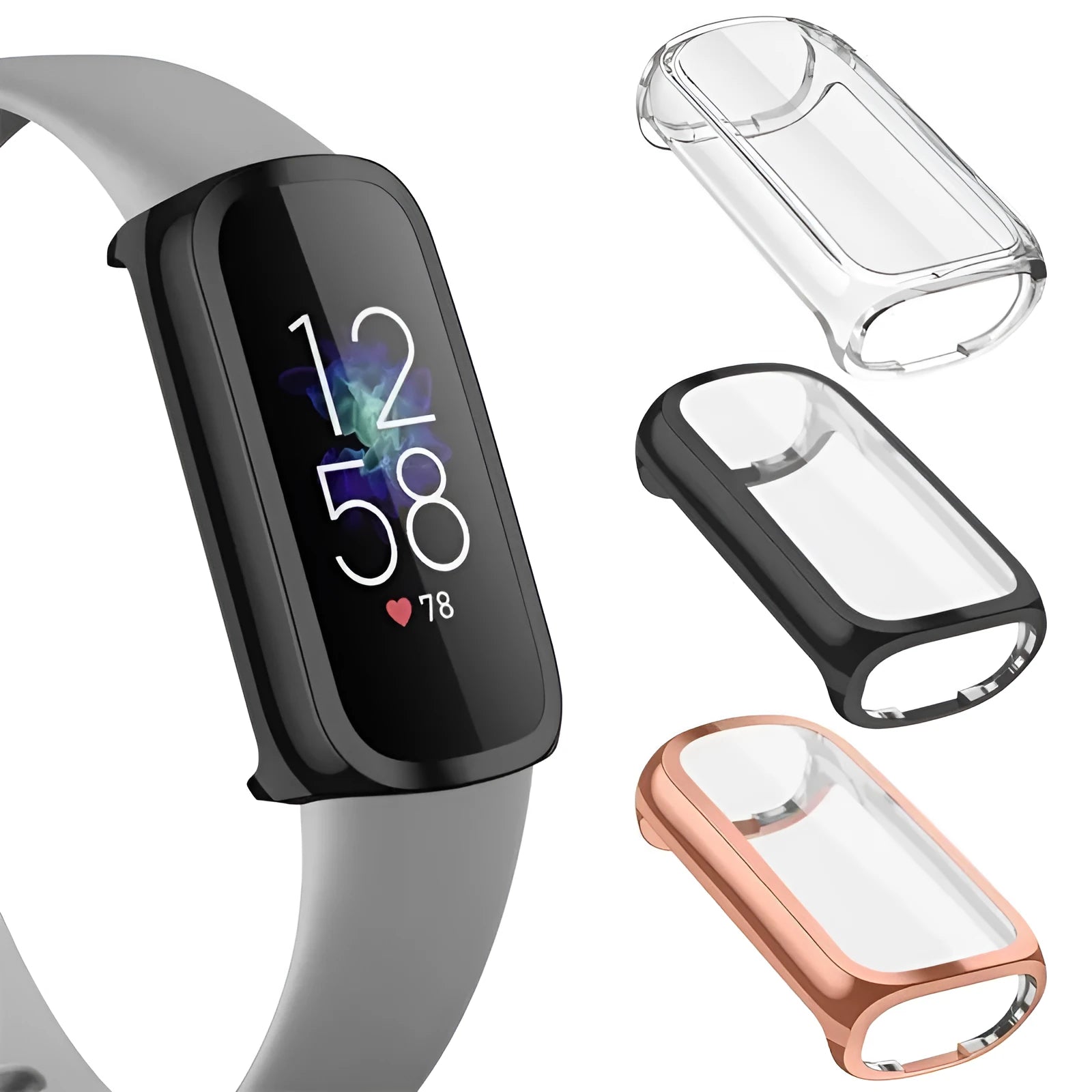 Fitbit Luxe TPU electroplating watch case in transparent colour, soft rubber screen protector, all-inclusive coverage