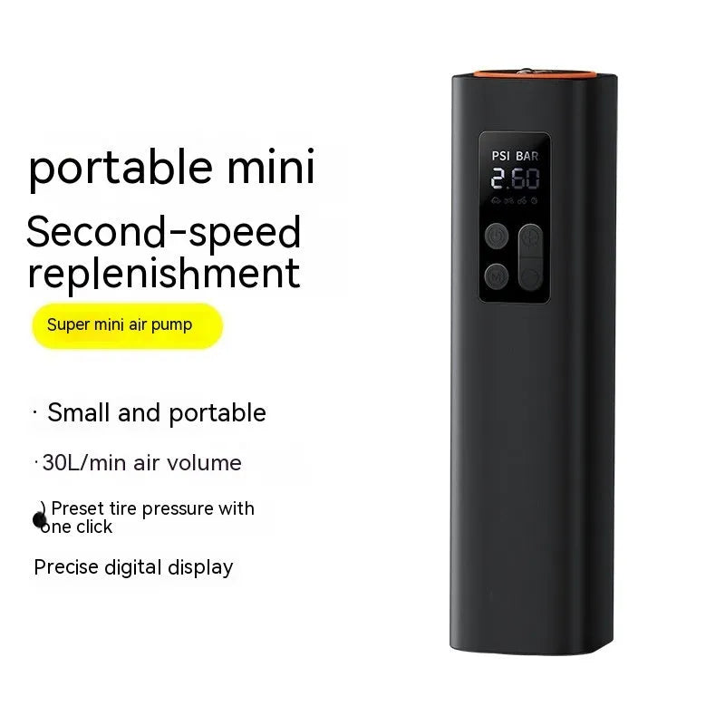 Black digital car tyre inflator with LCD display showing 18cm length scale