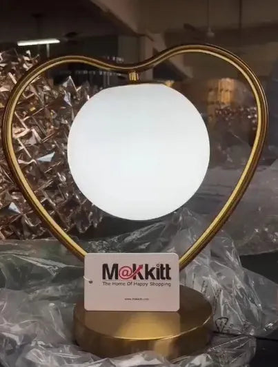 Heart shaped acrylic LED lamp with warm white glow showing decorative design and dimensions
