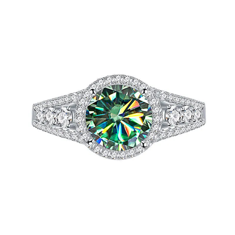 2 carat round cut colour moissanite ring in sterling silver S925 men's ring 6mm