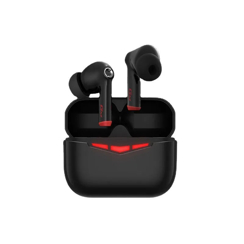 True wireless in-ear gaming headphones with charging case, shown in black, pink, white, and grey colours.