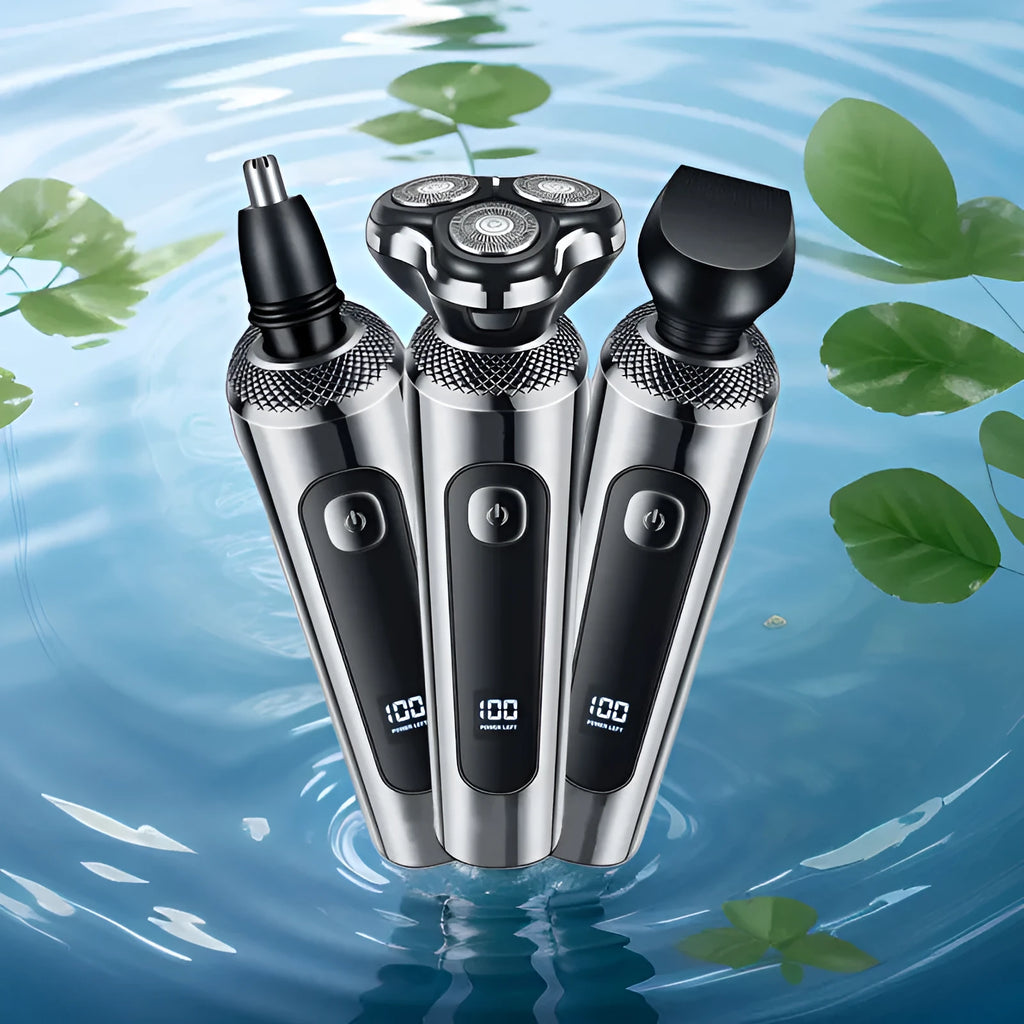 Digital USB rechargeable beard shaver with LED display and floating cutter head