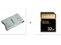 SD to PCMCIA adapter card with stainless steel case for Mercedes-Benz vehicles, includes 32GB SD card.