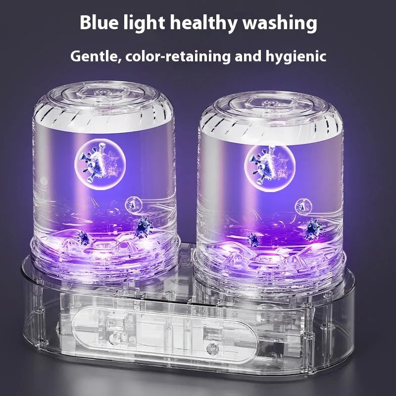 White double bucket USB mini portable washing machine for laundry and delicates.