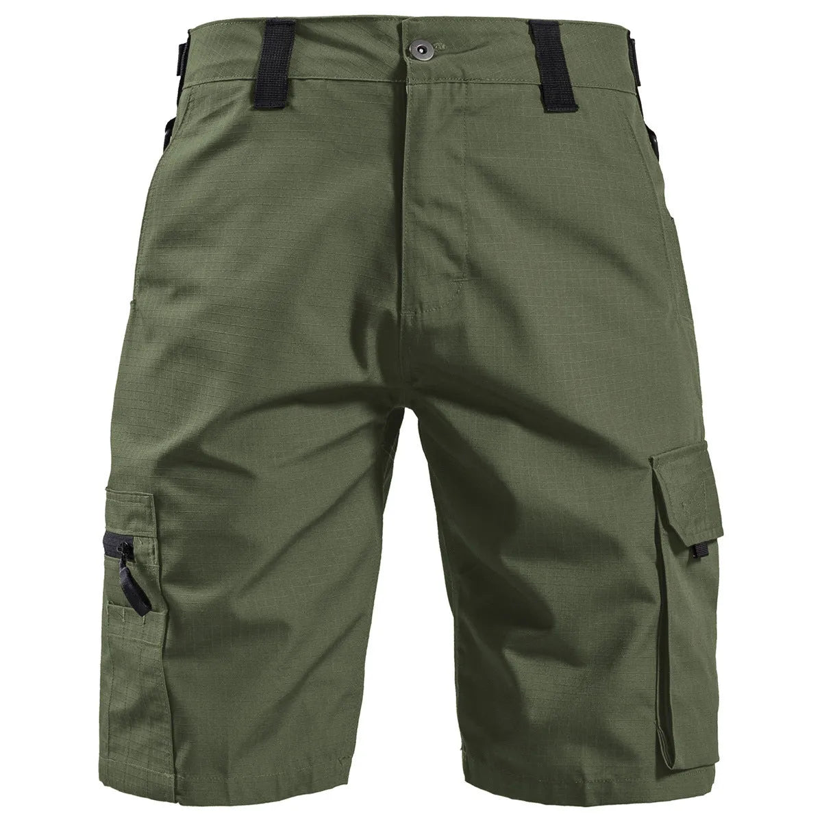 Men's straight leg tactical cargo shorts in camouflage print, shown in Army Green colour.