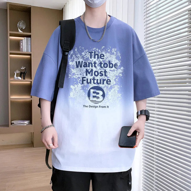 Boys youth popularity printed cotton t-shirt with jacquard letter graphics in dark blue colour