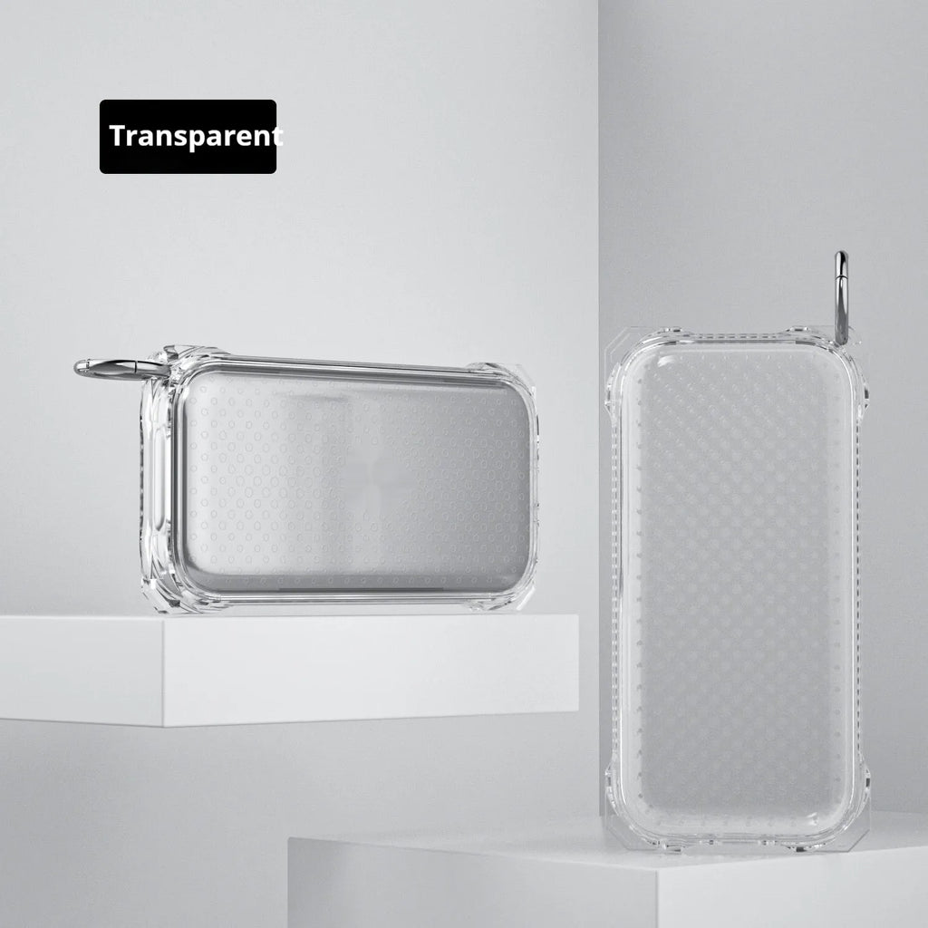 Drop-resistant TPU battery protective sleeve for Vision Pro in transparent gray with round buckle and cord