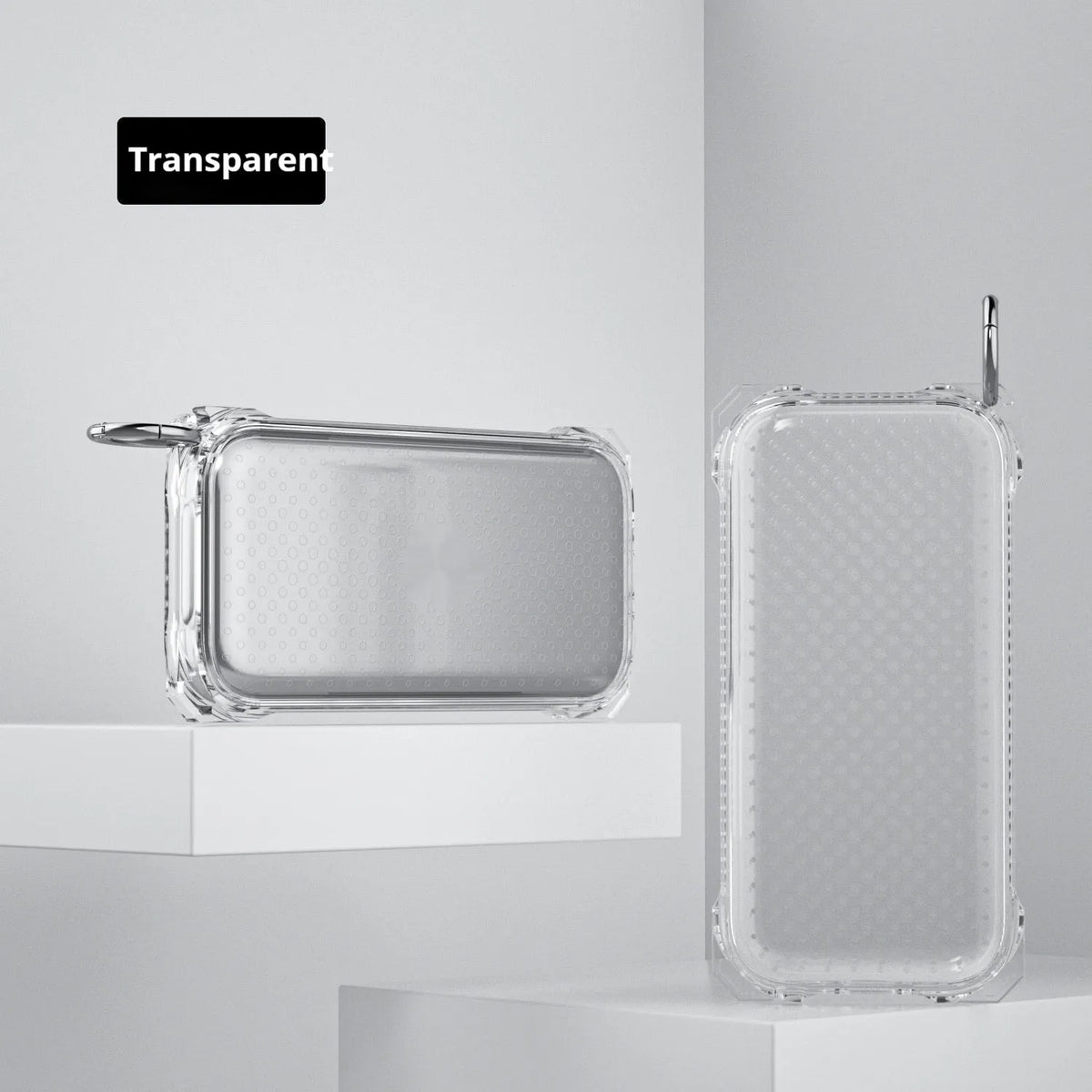 Drop-resistant TPU battery protective sleeve for Vision Pro in transparent gray with round buckle and cord