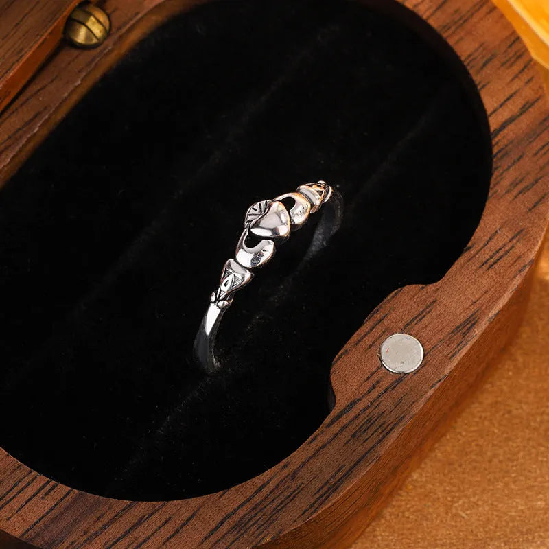 Personalised copper open ring for women with heart shape design in retro silver colour
