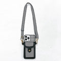Houndstooth pattern TPU PC phone case with card lanyard for iPhone models