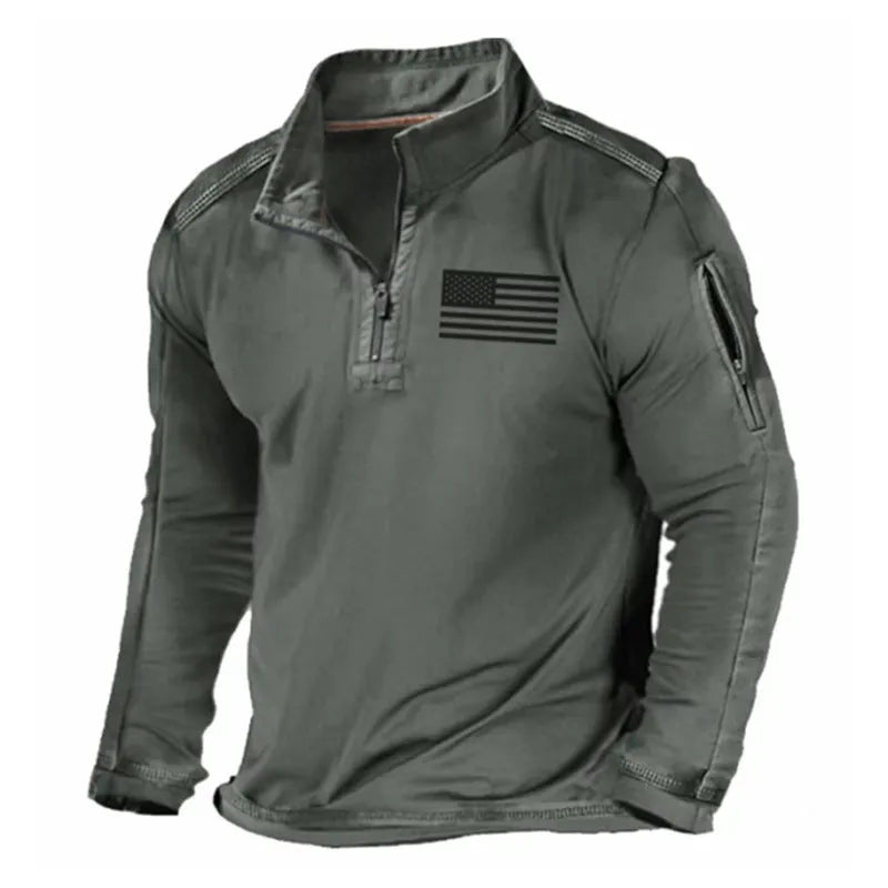 Men's zipped stand collar long-sleeved polyester sweater in sports fashion style