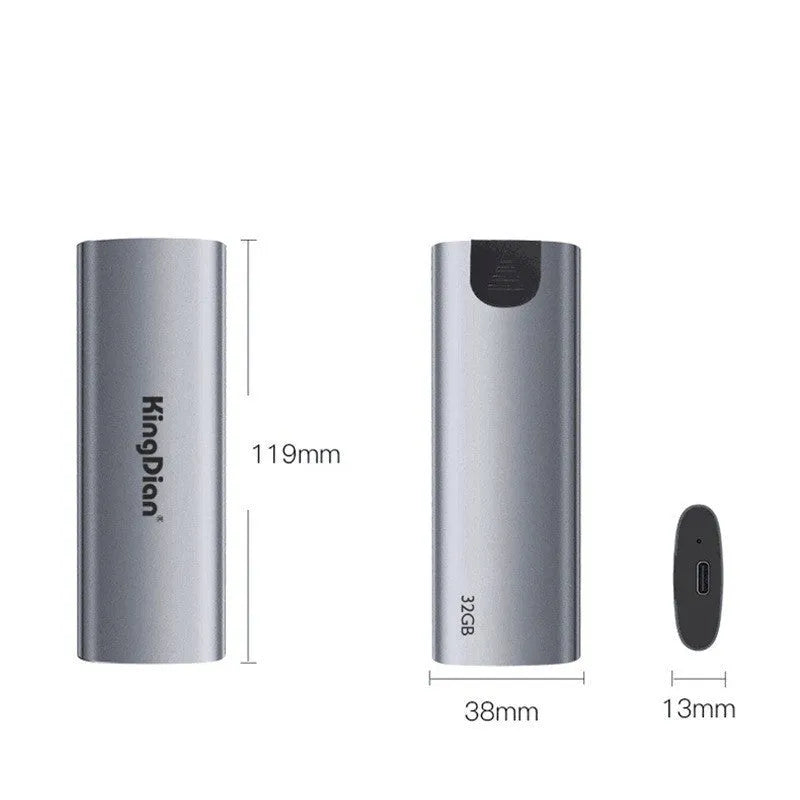 Grey coloured mobile SSD external hard drive with USB 3.0 connection for phones.