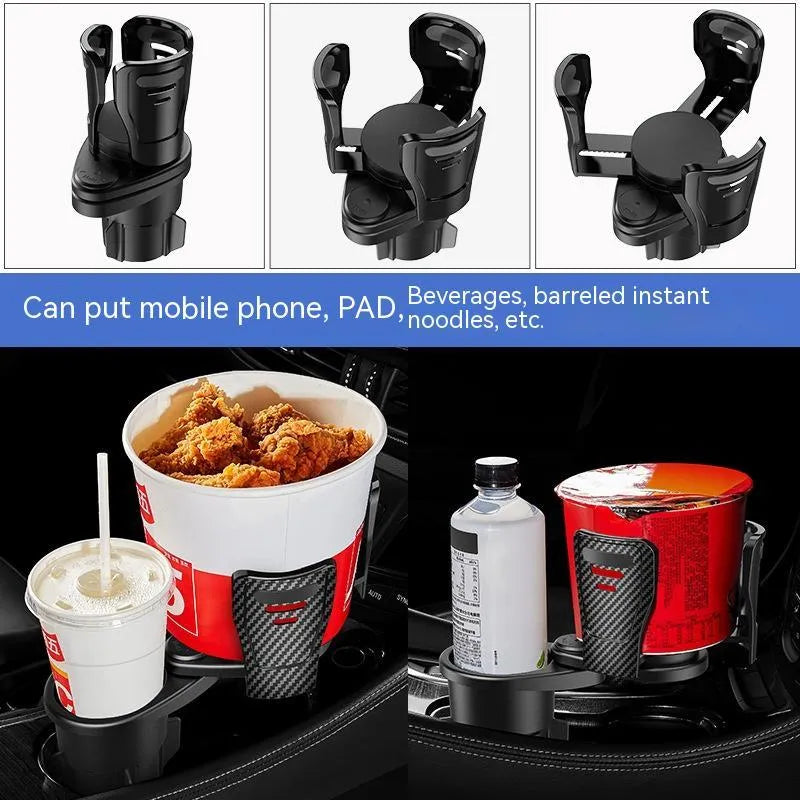 Car cup holder modification accessory in carbon fibre or matte ABS plastic for centre console upgrade