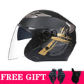 Double lens retro motorcycle helmet in matte black with ABS shell for electric motorcycle use