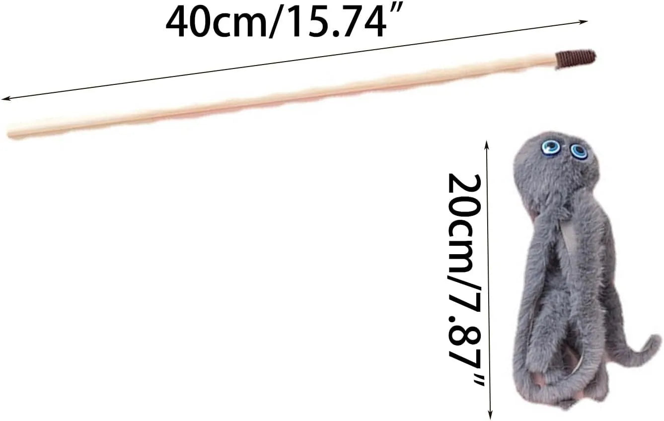 Octopus cat toy with long stick in grey, pink, purple or red colours for indoor kittens