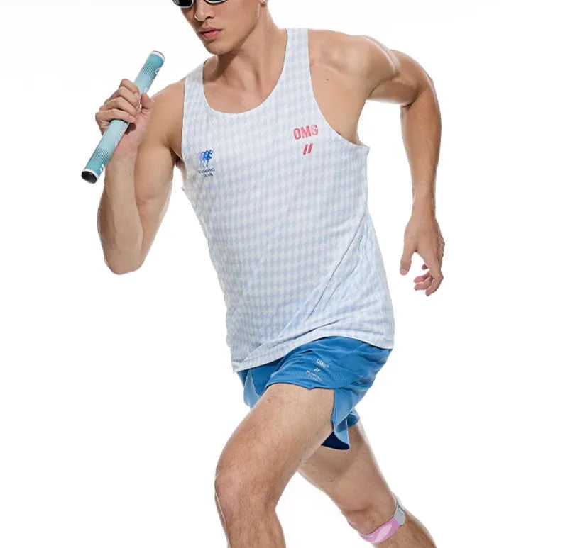 Black and blue four-point stretch running shorts with laser-punched seams on a mannequin.