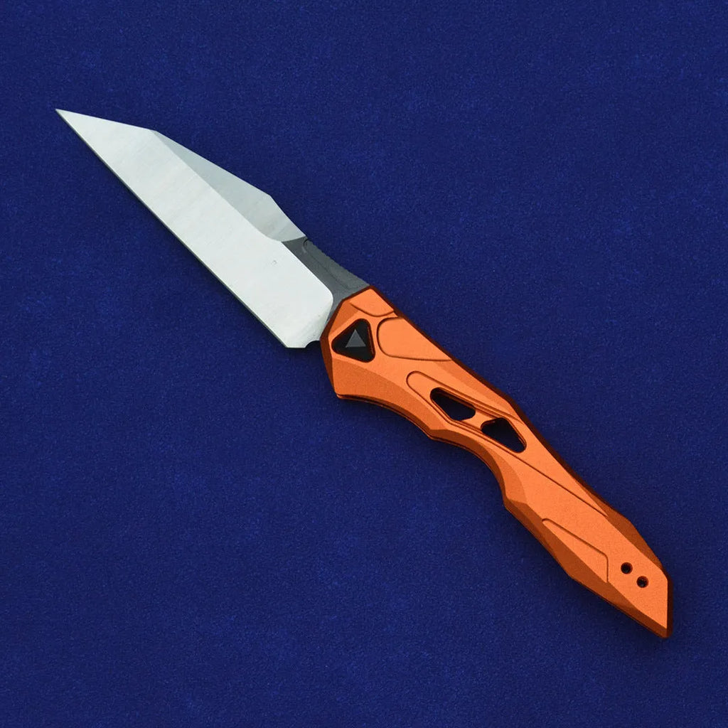 Black folding fruit knife with D2 steel blade and aluminium handle fully extended to 19cm