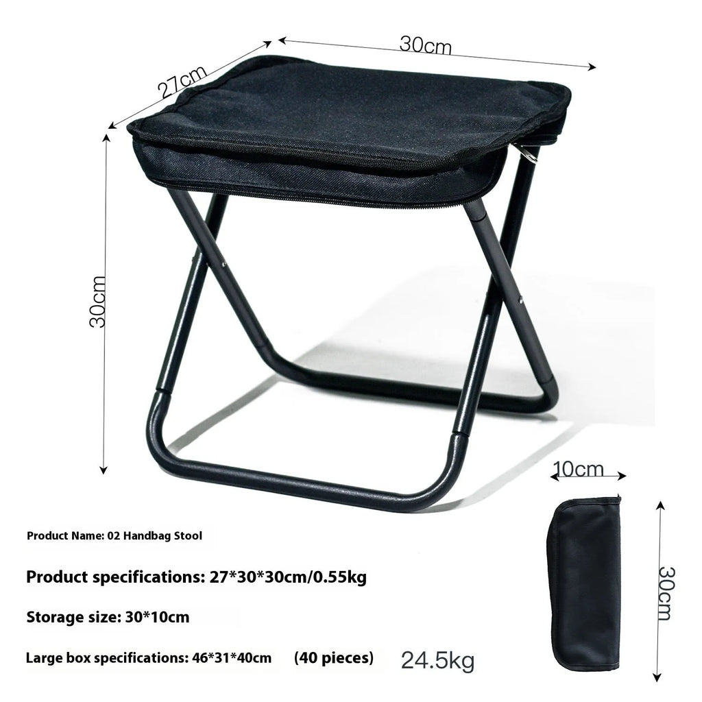 Lightweight foldable camp chair stool in Oxford cloth, shown in a khaki colour with carry handle.
