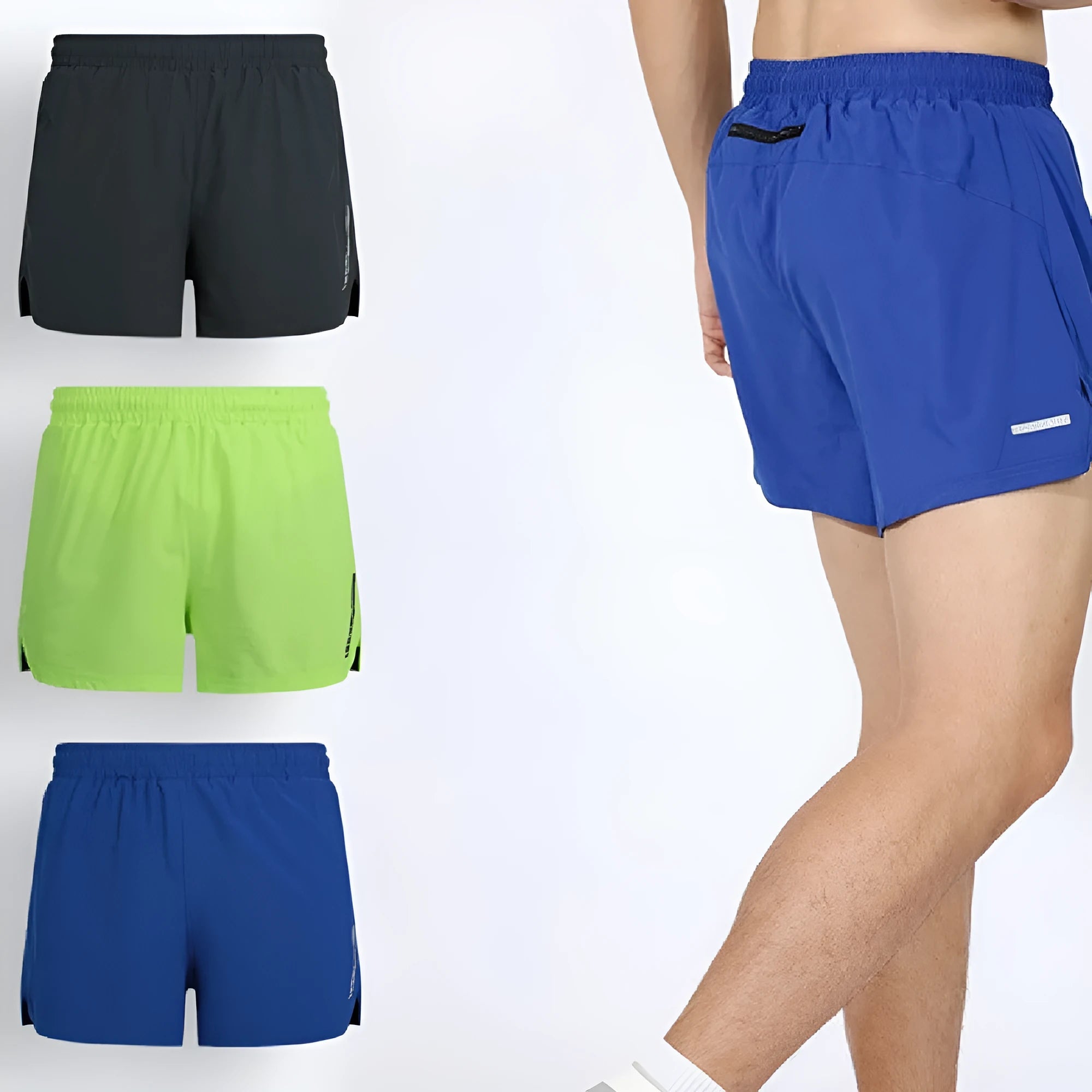 Man wearing gray quick-dry marathon running shorts, straight leg fit, for athletic training.