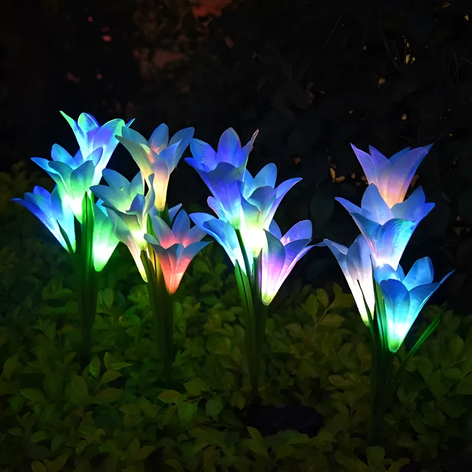 Flower-shaped solar lawn lamp with LED light for garden pathway illumination