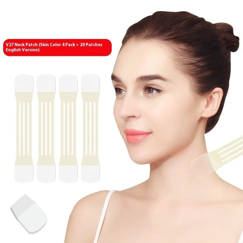 Skin tone neck firming adhesive tape strips for wrinkle reduction and lifting support