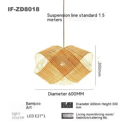 Bamboo woven rattan ceiling lamp with adjustable suspension in New Chinese style
