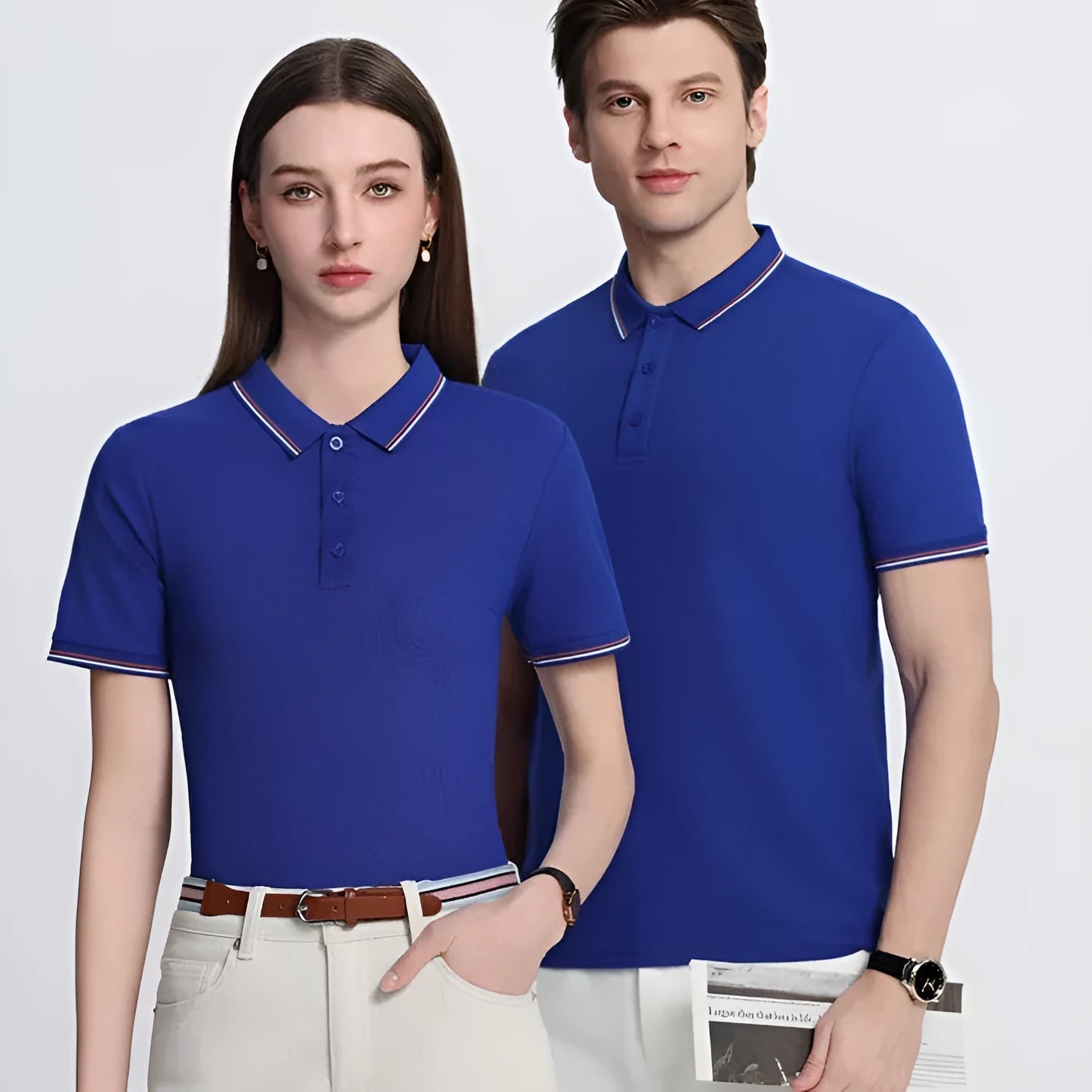 Man's short sleeve cooling polo shirt in light blue Solona fabric, straight cut, for summer workwear.