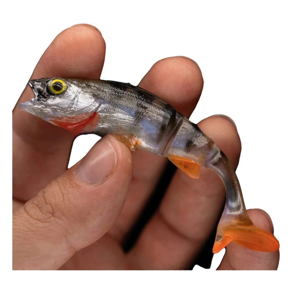 T-tail catfish scissors design soft fishing lure in fish colour.