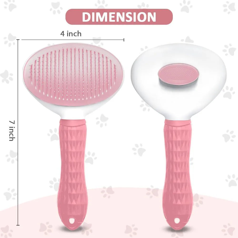 Blue cat grooming brush with a release button and fine wire bristles for removing loose hair.