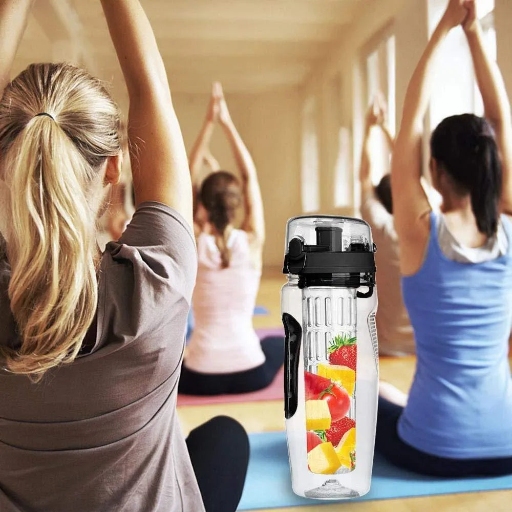 32oz Tritan fruit infuser water bottle with fruit cup in leakproof BPA-free design