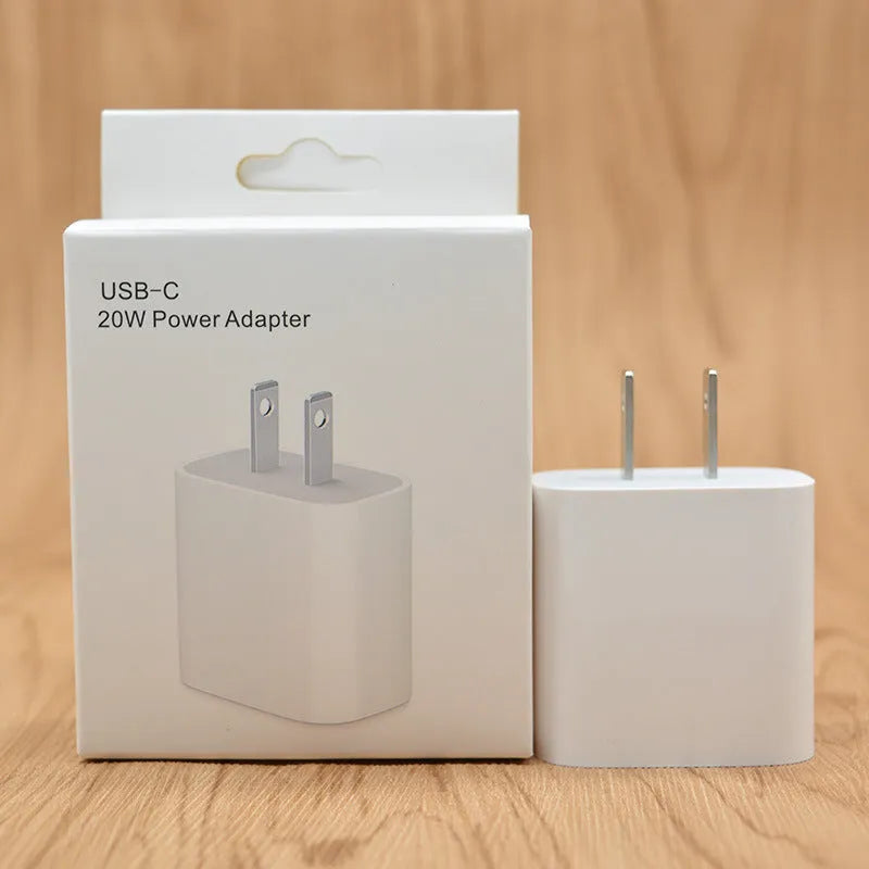 White 20W USB Type-C PD wall charger with set of five international travel plug adaptors