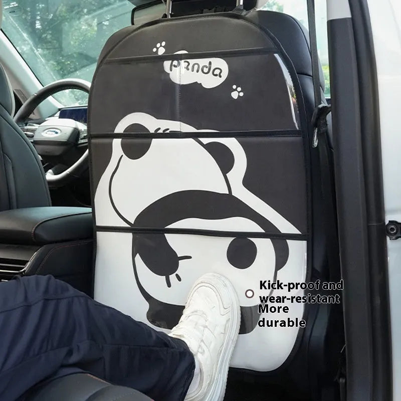 Large Naughty Panda anti-kick pad in black and white leather design for wall or furniture protection