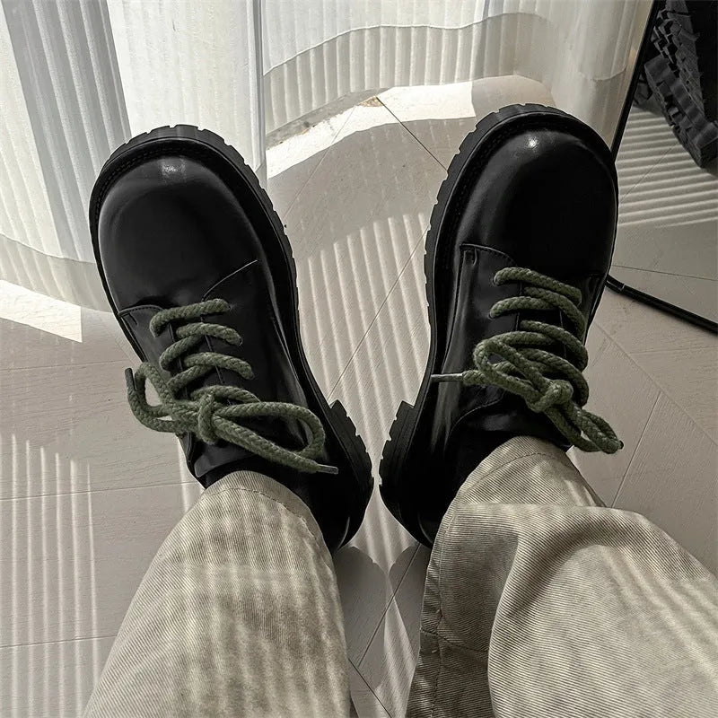 Big Head Derby men's and women's platform leather casual shoes with rubber sole on a neutral background.