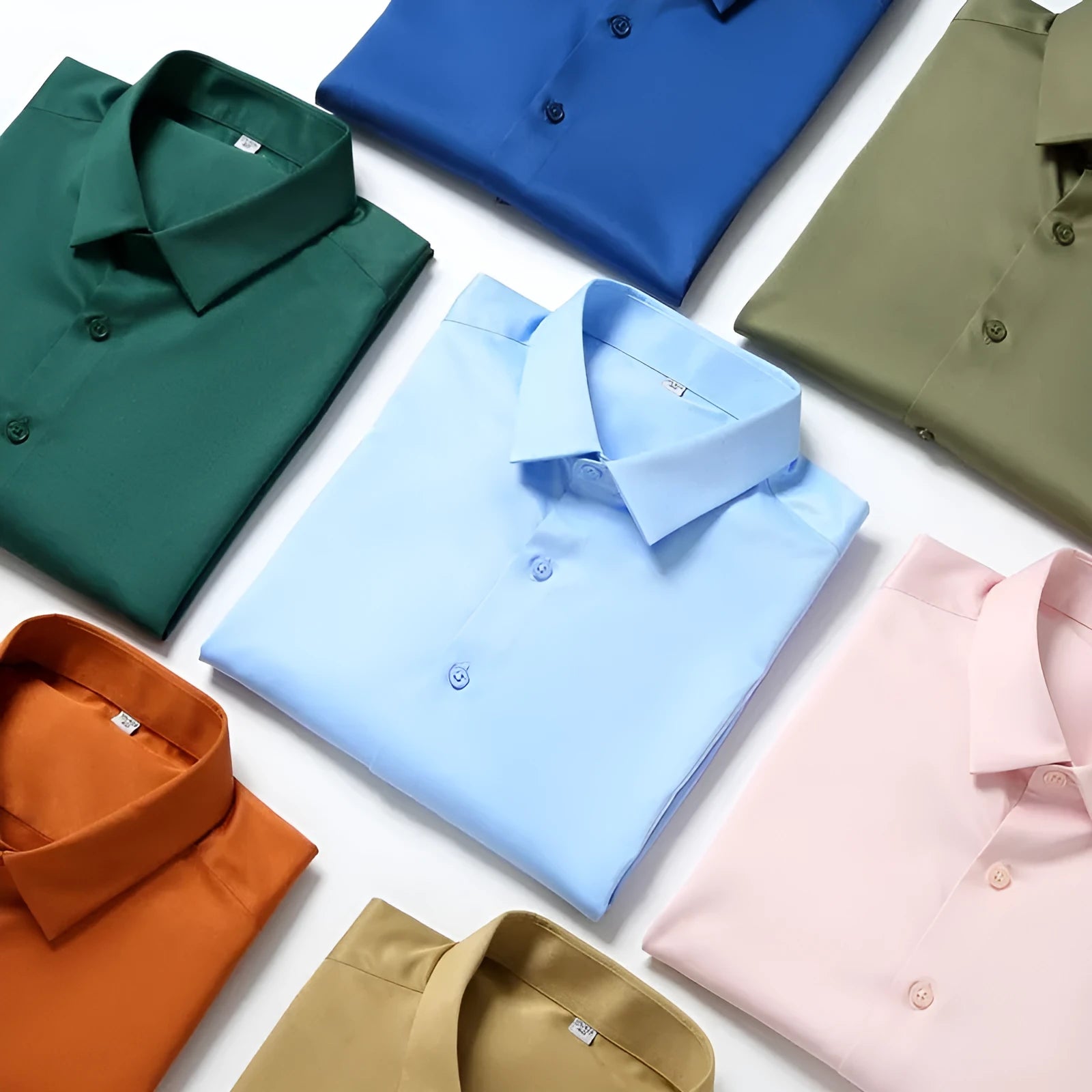 Men's non-ironing long sleeve shirt in solid colour with elastic polyester fabric