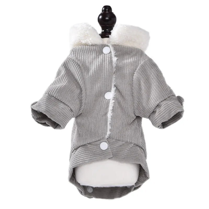 Grey lambswool dog vest with fleece lining for winter warmth on small breed pet