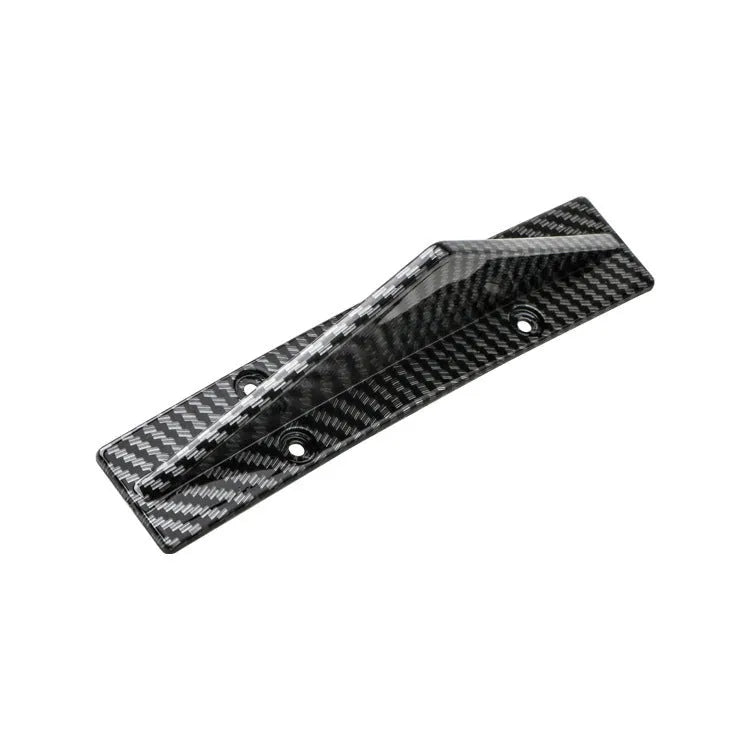 Set of four universal triangle car rear spoilers in ABS plastic, shown in bright black and carbon fibre finishes.