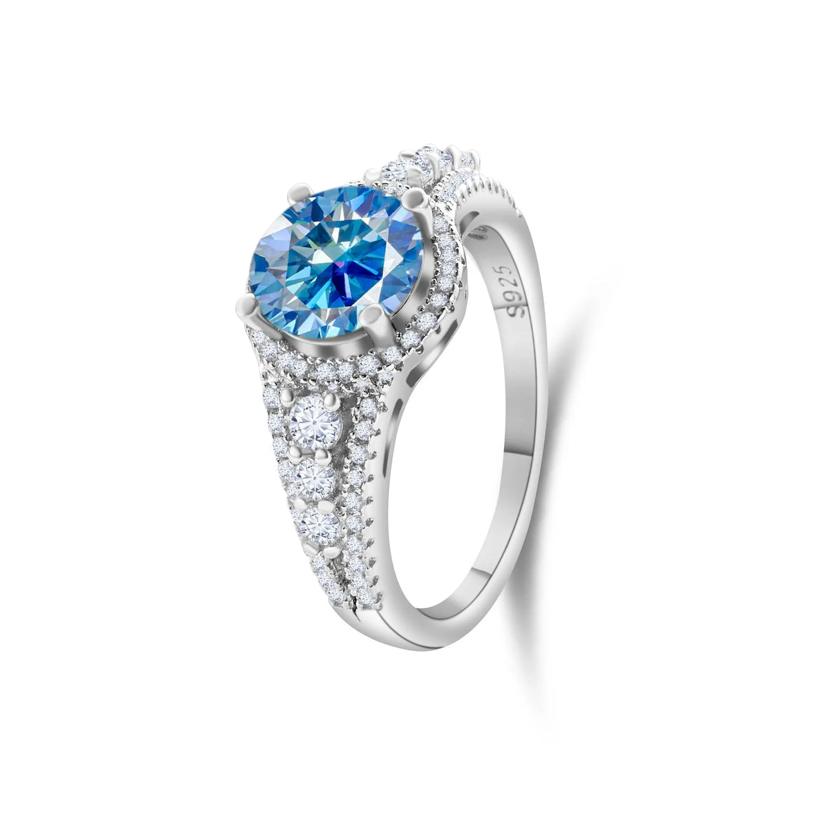2 carat round cut colour moissanite ring in sterling silver S925 men's ring 6mm
