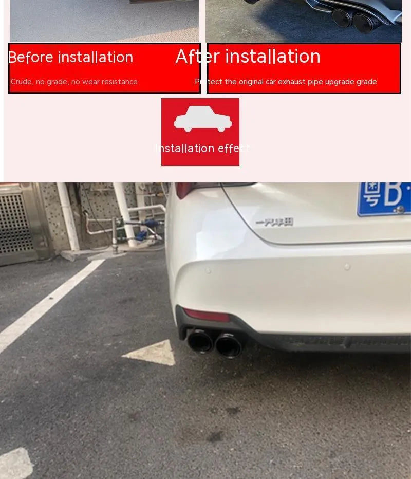 Black carbon fibre car exhaust pipe with dual outlet silencer, 250 mm long