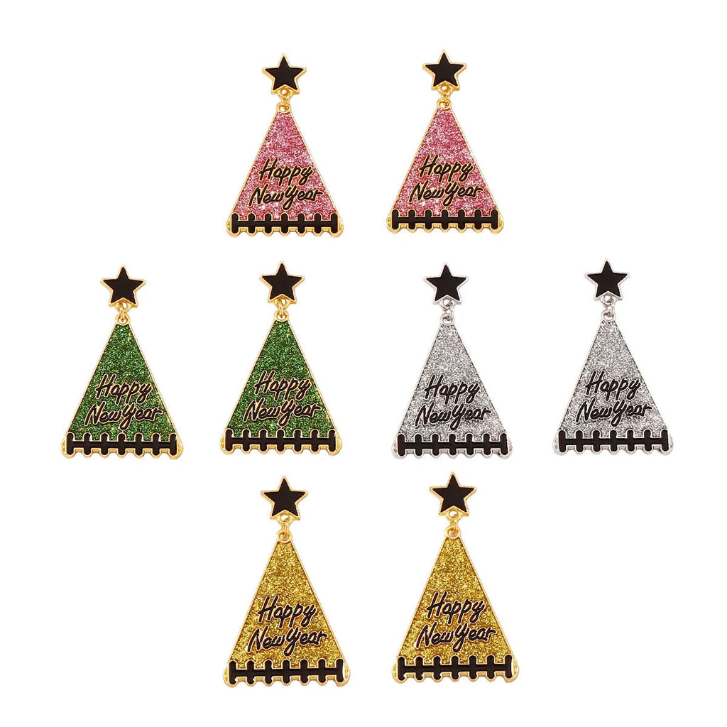 New Year tree girl gift earrings for women in pink, green, gray, yellow, and red zinc alloy