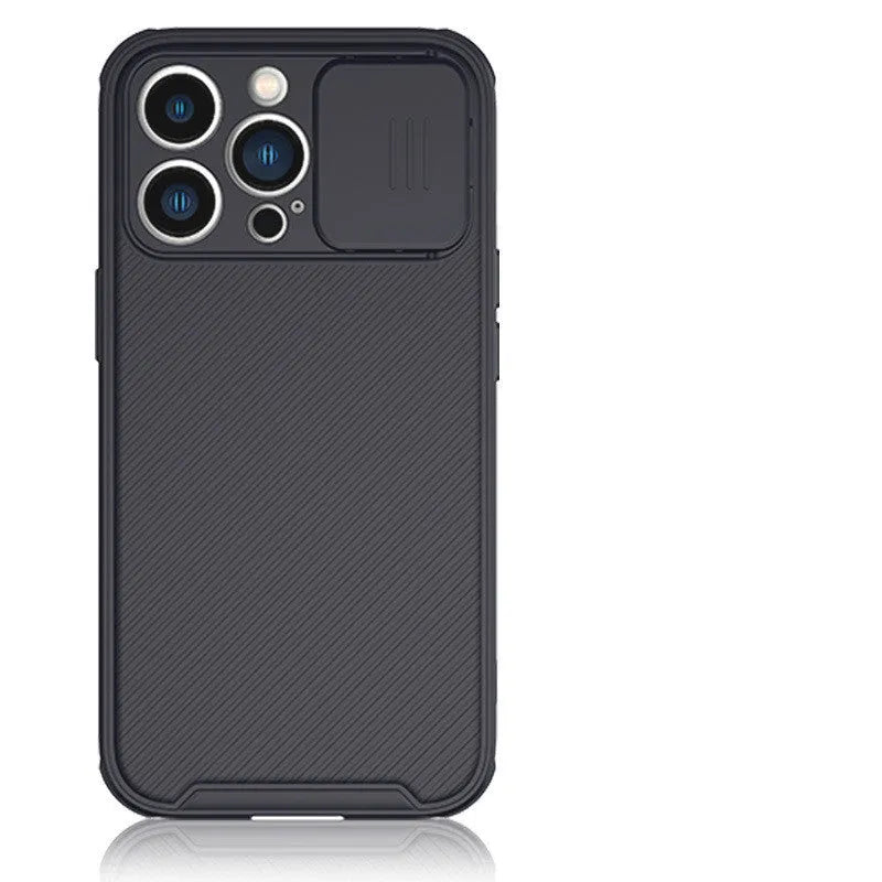 TPU sliding window wireless charging phone case for iPhone 13 and 12 series in black fine hole design