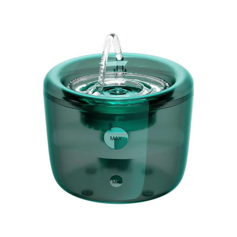 Grey and green pet automatic water fountain with circulating filter and USB power cable