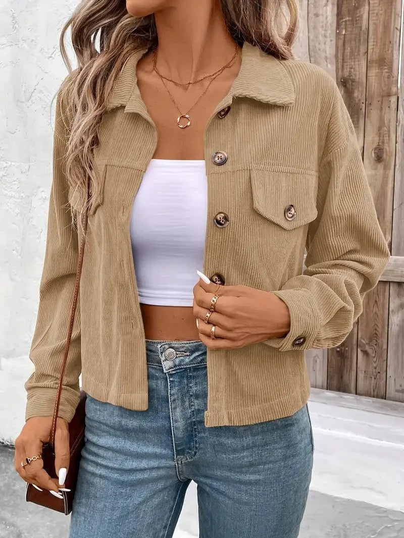 Women's retro artistic polyester shirt coat jacket in loose fit with long sleeves