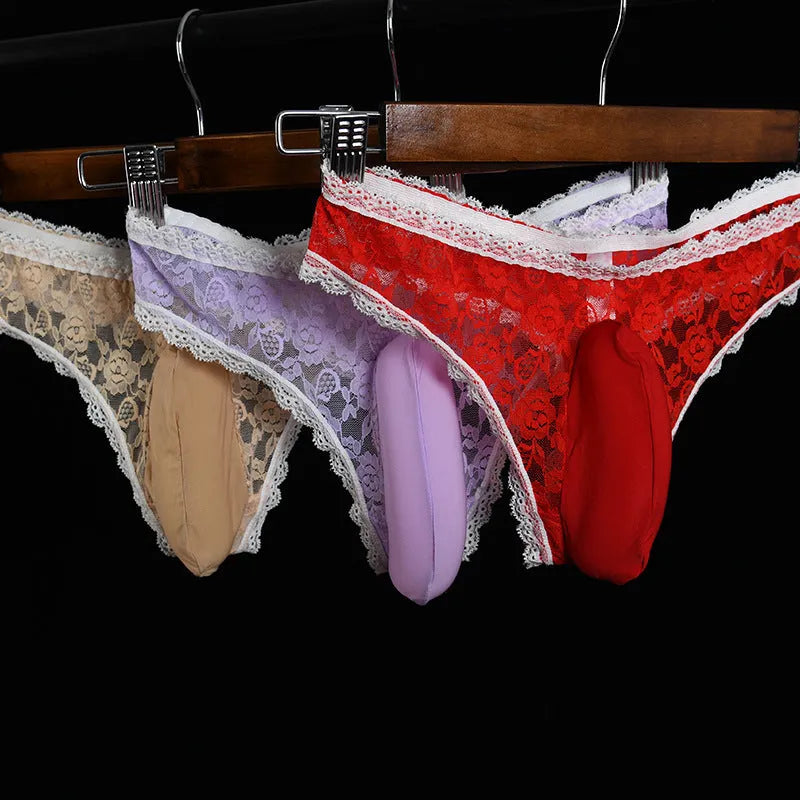Men's lace vertical bag egg briefs triangle design low waist underwear multiple colours