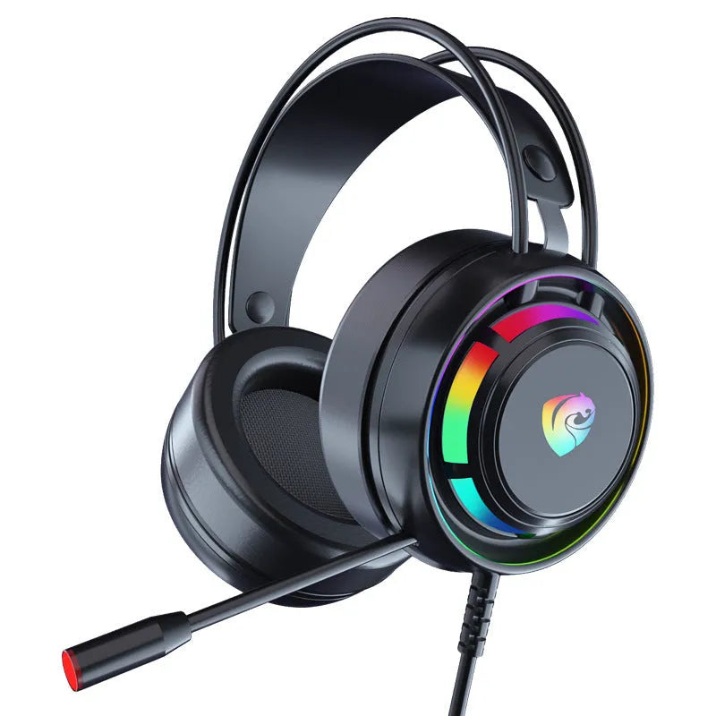 Black wired computer headset with microphone, large 50mm earcups, and a long cable.