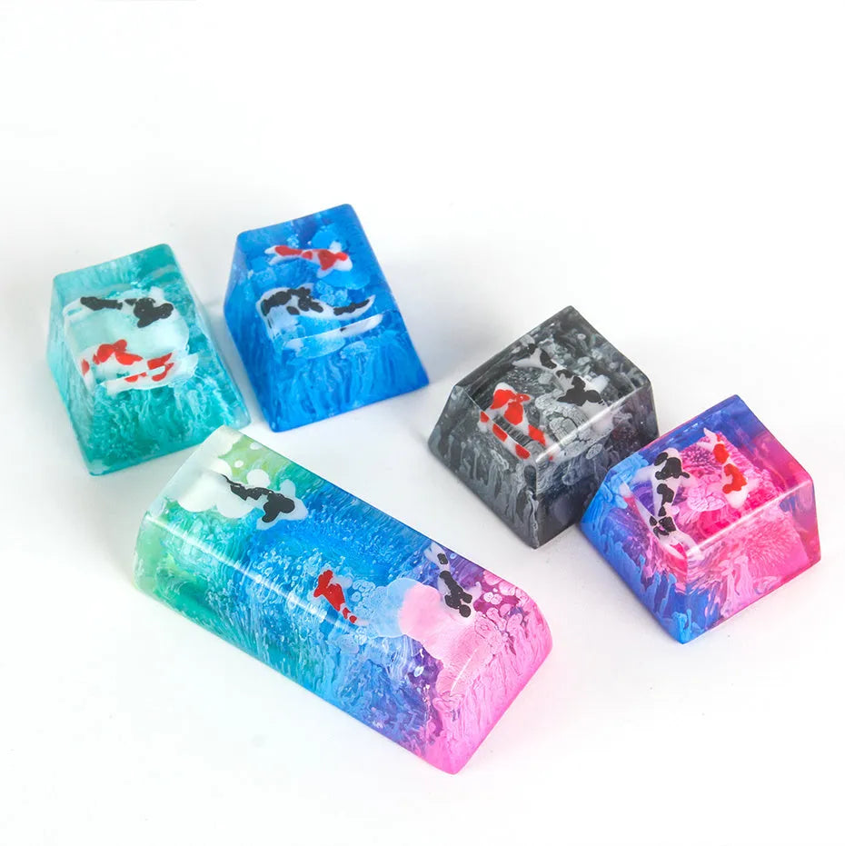 Resin keycap with koi pond scenery artwork for Cherry MX mechanical keyboard backspace