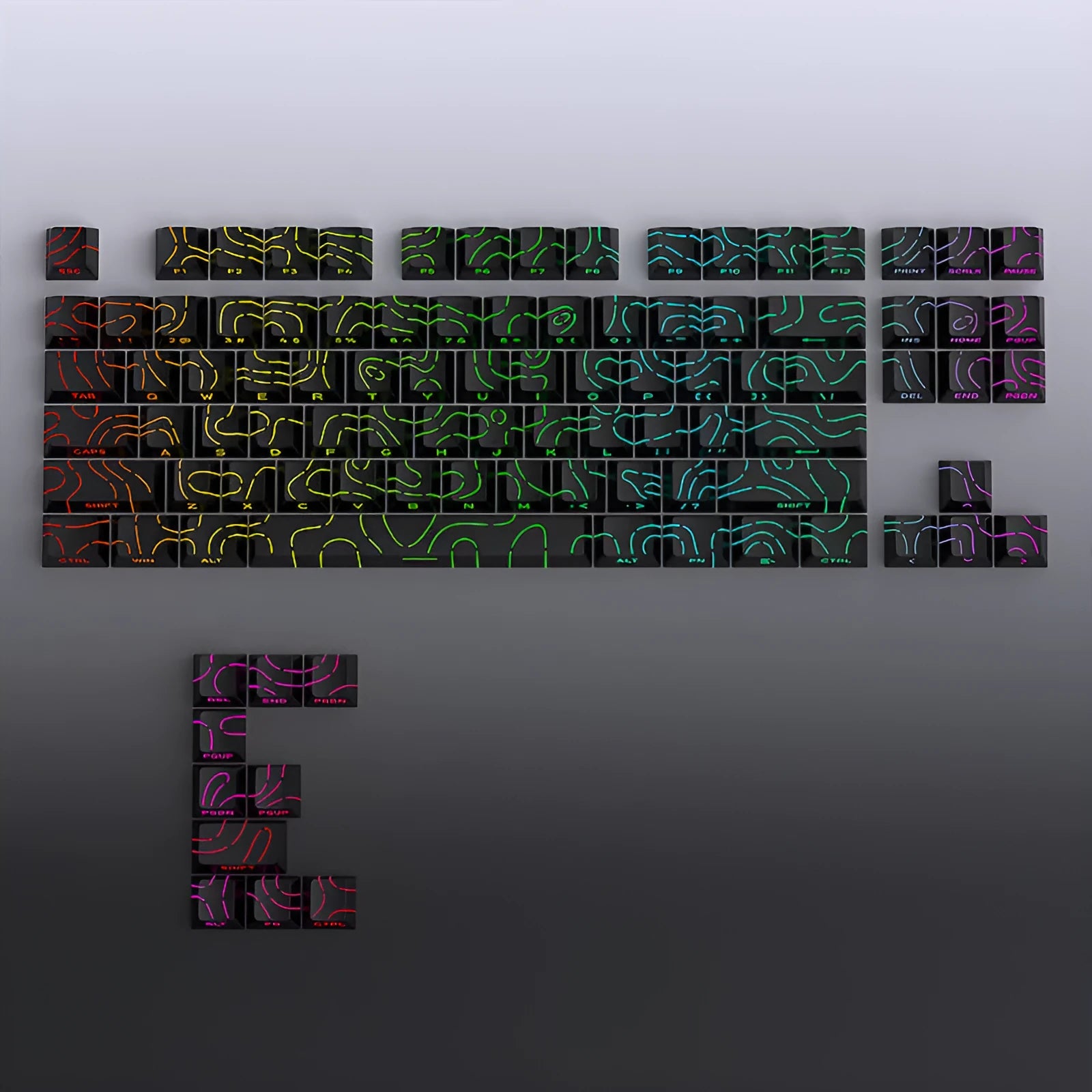 Contour line crack pattern luminous key cap set for mechanical keyboards in black