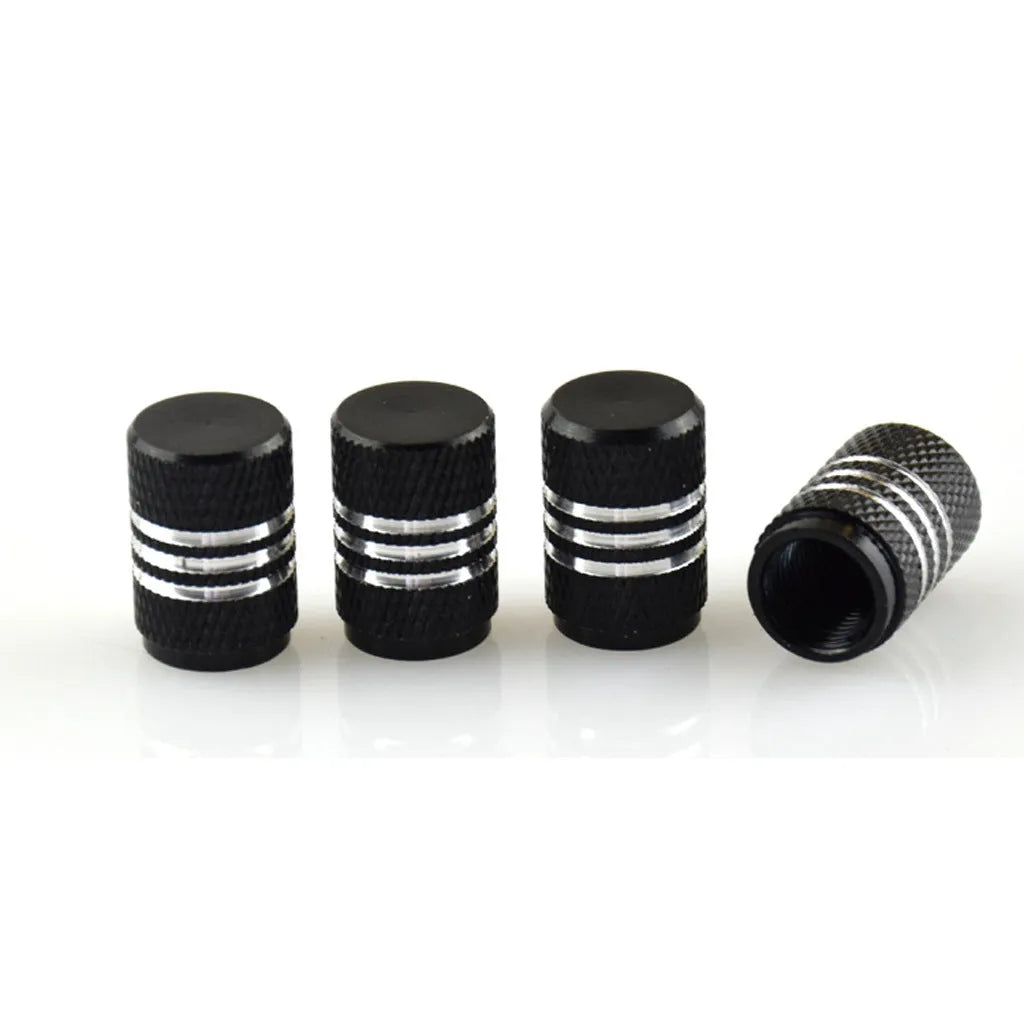 Set of aluminium alloy colour car tyre valve caps in various colours including red, blue, silver, and gold