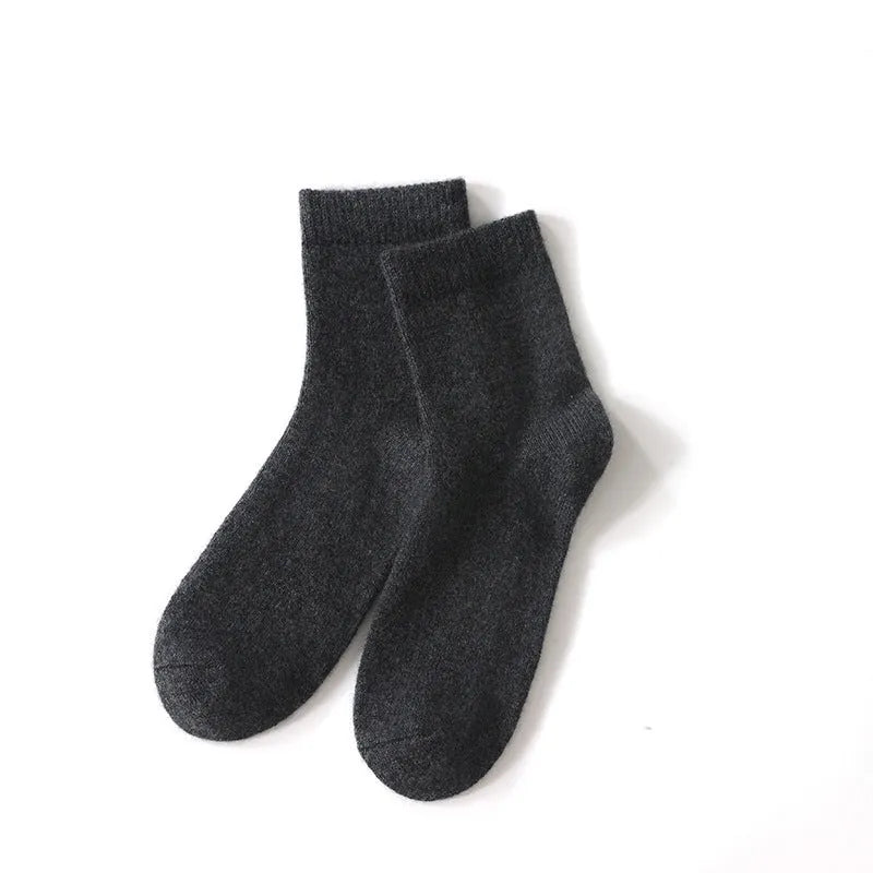 Solid colour cashmere mid-high tube socks in grey, unisex maternity winter thick socks